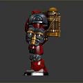 Red Robot Character With Mechanical Armor Green Eyes And Yellow Shoulder Components 3D Render 3d model