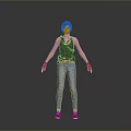 Woman in Black Tank Top and Blue Jeans Standing with Black Gloves Against Gray Background