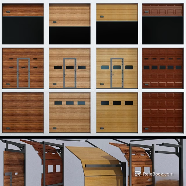 Various Wooden Hinged Doors With Different Panel Designs And Color Options 3d model 