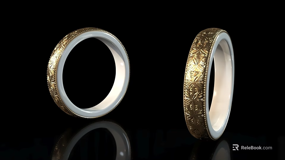 Elegant Jewelry Cabinet Displaying Gold Ornate Bangles With Intricate Patterns 3d model 