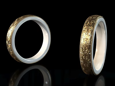 Elegant Jewelry Cabinet Displaying Gold Ornate Bangles With Intricate Patterns 3d model