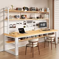 Modern Home Office Desk and Chair Set with White Shelves Books and Laptop