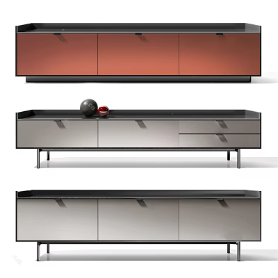 Modern TV Stand Design With Drawers Cabinets Metal Legs And Decorative Spheres 3d model