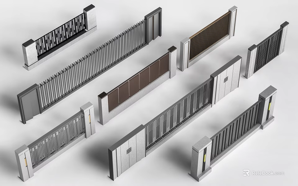 Various Modern Fence Designs With Different Patterns And Contemporary Styles 3d model