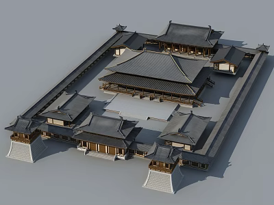 Traditional Ancient Chinese Architecture Courtyard With Tile Roofs And Overhanging Eaves 3d model