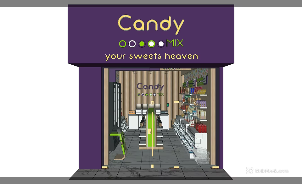 Candy Mix Sweet Shop Interior With Shelves Stocked With Candies And Sweets Heaven 3d model 