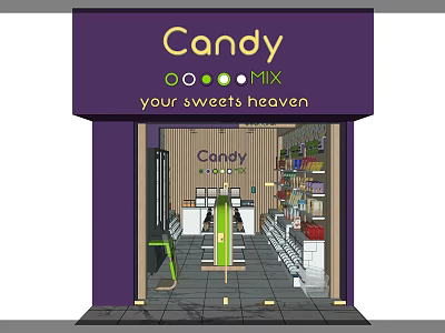 Candy Mix Sweet Shop Interior With Shelves Stocked With Candies And Sweets Heaven 3d model