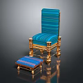 Blue Striped Decorative Chair With Golden Legs And Matching Ottoman