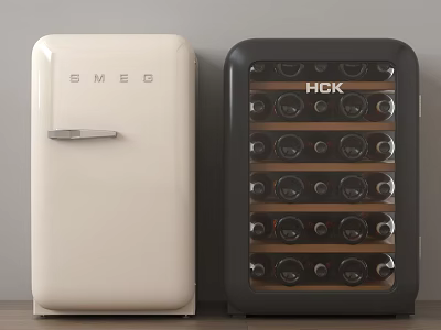 Stylish White SMEG Refrigerator and Black HCK Freezer for Modern Kitchen Use 3d model