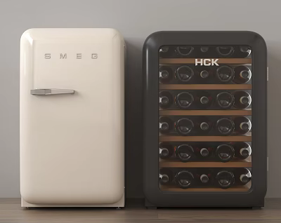 Stylish White SMEG Refrigerator and Black HCK Freezer for Modern Kitchen Use 3d model