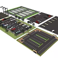 Parking Lot Layout Design Examples with Multi Level Ground Spaces and Vehicles 3d model