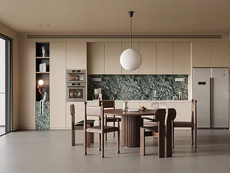 Middle Ancient Style Restaurant Dining Table and Chair Combination Solid Wood Dining Table Dining Chair Chandelier Sideboard Household Appliances 3d model