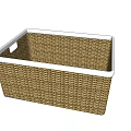 Brown Woven Rectangular Storage Basket With White Rim And Handles