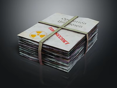 Stack of Books Tied with Ropes Featuring Top Secret Radiation Symbol 3d model