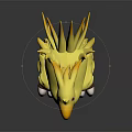 Yellow Fantasy Creature 3D Character Design With Feathers Beak Purple Eyes And Legs