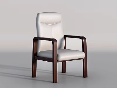 Modern Single Chair With White Upholstered Seat Back And Dark Wooden Arms Legs 3d model