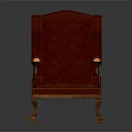Red Classic Armchair With High Back Upholstered Seat Decorative Armrests And Wooden Legs