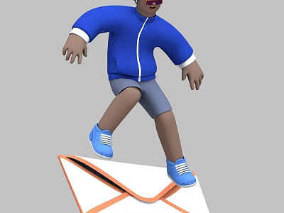 Man Wearing Blue Jacket Gray Shorts And Sunglasses Standing On White Orange Envelope 3d model