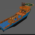 Modern Warship Model With Blue Hull Orange Deck Green Platform Radar Mast And Equipment