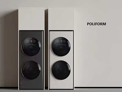 POLIFORM Modern White And Gray Washing Machine And Dryer With Round Control Panels 3d model