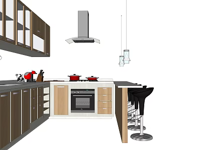 Modern Open Kitchen Interior With Stylish Cabinets Island Counter And Pendant Lights 3d model