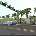 Urban Road Facilities Featuring Traffic Light Electronic Display And Palm Trees Near Moving Car