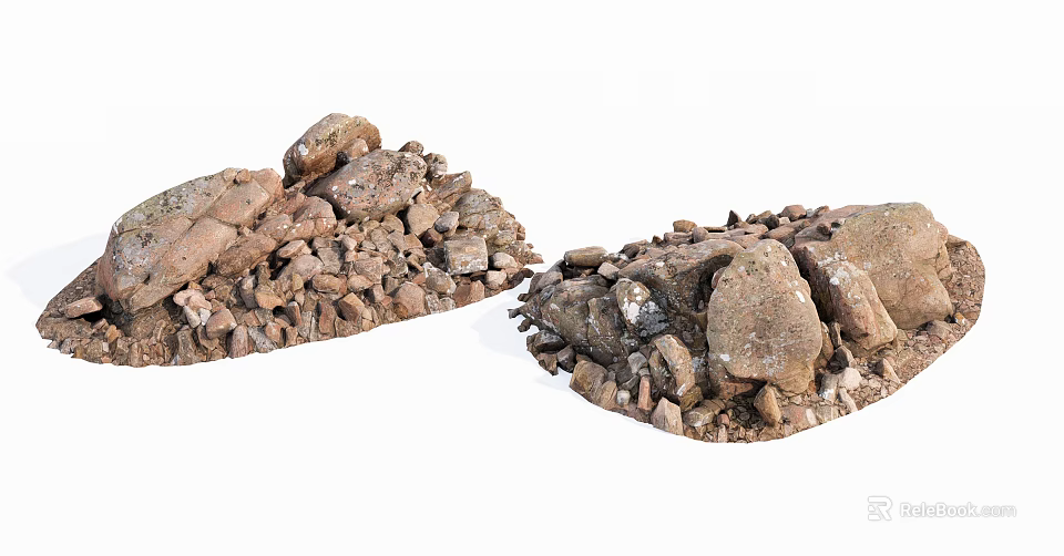 Natural Raw Stone and Wood Materials Pile for Construction or Landscaping Projects 3d model 