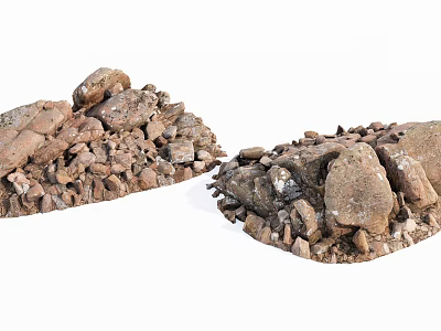 Natural Raw Stone and Wood Materials Pile for Construction or Landscaping Projects 3d model