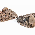 Natural Raw Stone and Wood Materials Pile for Construction or Landscaping Projects