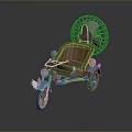 Vintage Style Decorative Carriage With Brown Seat Blue Frame And White Mesh Structure