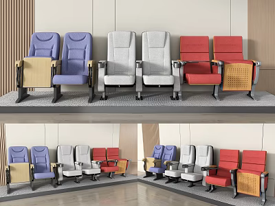 Modern Upholstered Seats In Blue Gray Red Colors With Armrests And Storage Pouch 3d model
