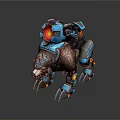 3D Model Of Blue Mechanical Bear With Red Glowing Eyes And Clawed Limbs