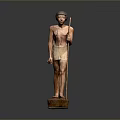 Detailed Ancient Egyptian Style Standing Man Wooden Statue Holding Staff With Base