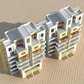 Multi Story Yellow And White Apartment Building With Multiple Balconies Blue Sky Background