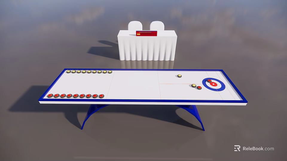 Indoor Curling Table with Stones and Storage Rack Sports Equipment Set 3d model 