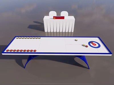 Indoor Curling Table with Stones and Storage Rack Sports Equipment Set 3d model