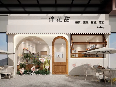 Floral Themed Dessert Shop With Tea Cakes And Outdoor Seating 3d model