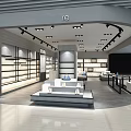 Bright Modern Retail Store Interior With Slatted Ceiling Display Shelves Sofa Mannequin And Poster