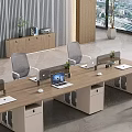 Modern Public Office Area Interior With Long Desks Computers Gray Chairs And City View Windows