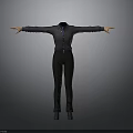 Man 3D Model Wearing Dark Shirt And Black Pants With Arms Outstretched Gray Gradient Background