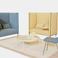 Modern Sofa and Coffee Table Set with Blue Yellow Sofas Round Table and Pillows 3d model