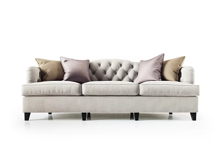 Jane European three-person sofa gray velvet multi-person sofa pillow combination 3d model