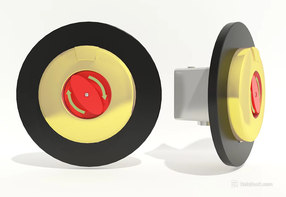 Public Facility Emergency Alarm Button With Round Yellow Red Design And Rotary Arrow Symbol 3d model 