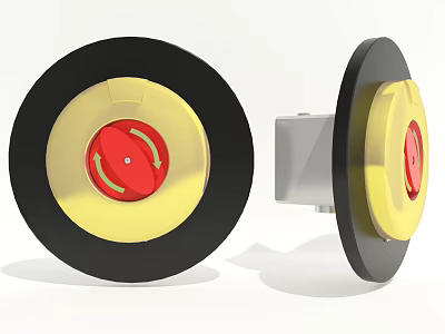 Public Facility Emergency Alarm Button With Round Yellow Red Design And Rotary Arrow Symbol 3d model