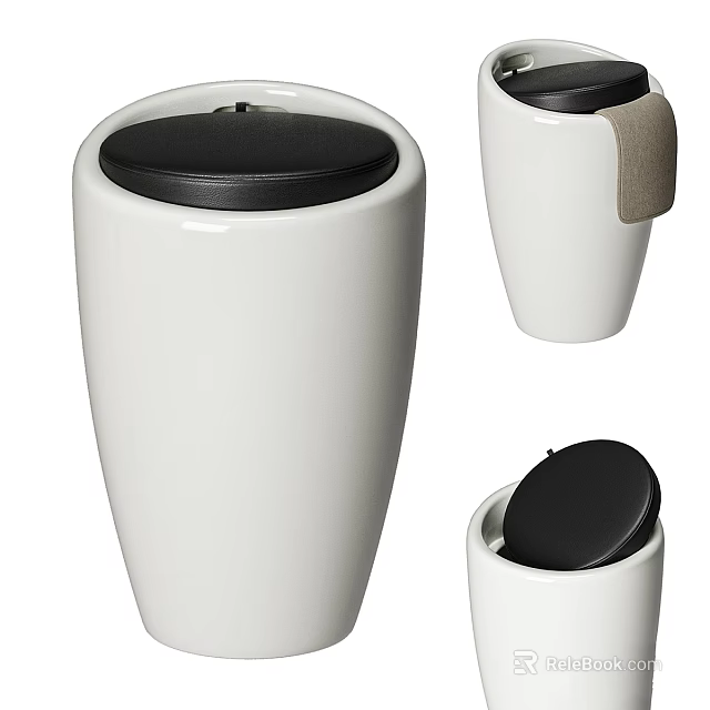 Modern White Sofa Stool With Black Lid And Beige Side Accent Design Details 3d model