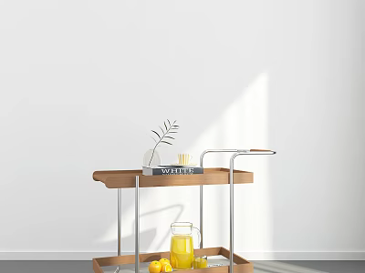 Commercial Wooden Metal Frame Serving Cart With Glass Jug And Yellow Fruits 3d model