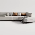 Light Gray L Shaped Sectional Sofa With Decorative Cushions And Throw Blanket 3d model