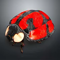 Detailed Closeup View Of Ladybug With Red And Black Spotted Shell On Dark Background