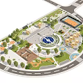 Beautiful Park Landscape Design With Circular Square Fountain Trees And Basketball Court