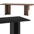 Modern Brown Black Wooden Rectangular Dining Table With Wide Solid Legs 3d model